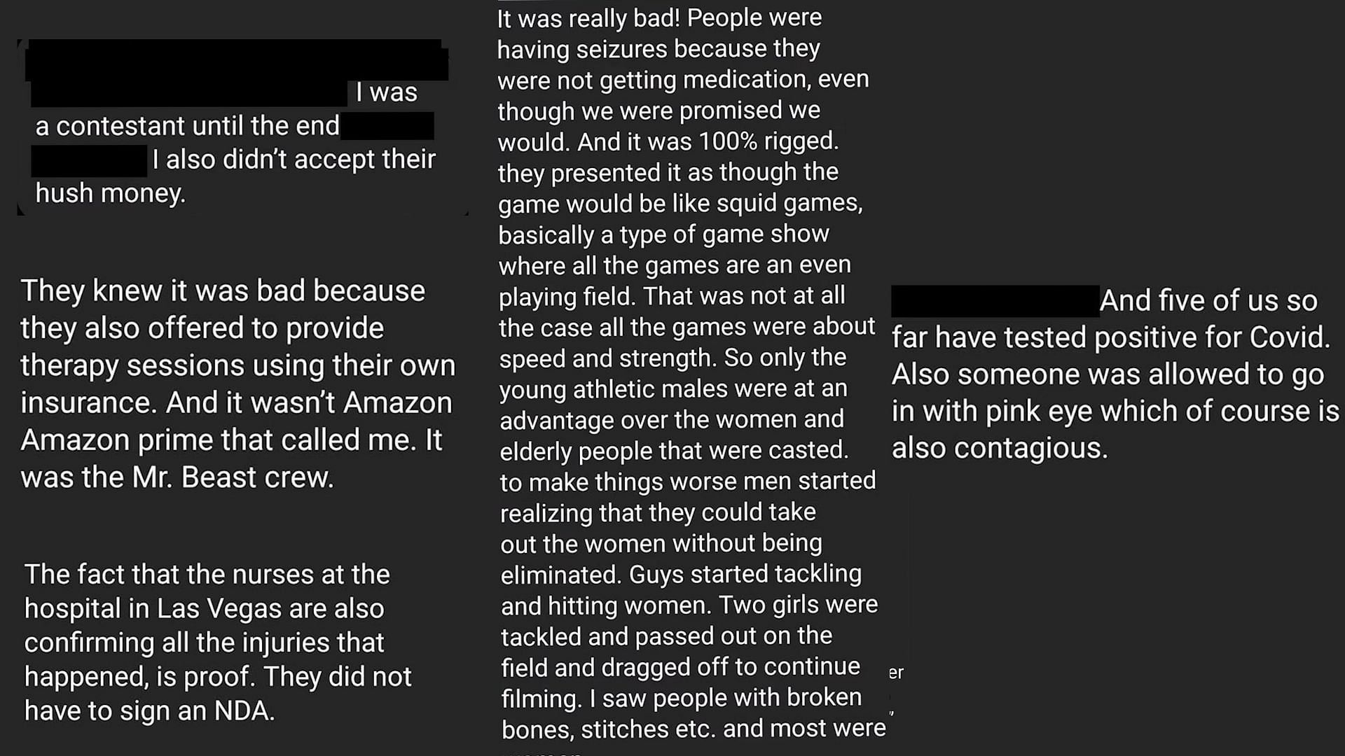 Messages regarding the alleged health of the participants within Beast Games (Image via Rosanna Pansino/ YouTube)